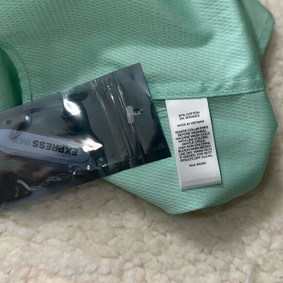 EXPRESS XL Mint Green Slim Fit Textured Cotton Men’s Long Sleeve Dress Shirt - Picture 10 of 11